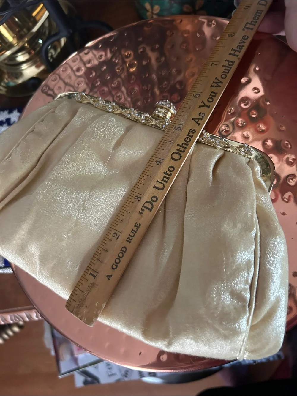 Elegant Cream Satin Evening Clutch with Gold Hardware